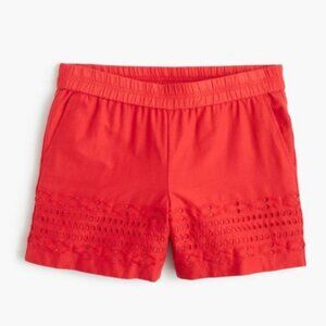 J.CREW Embroidered Eyelet Pull-on Shorts in Red